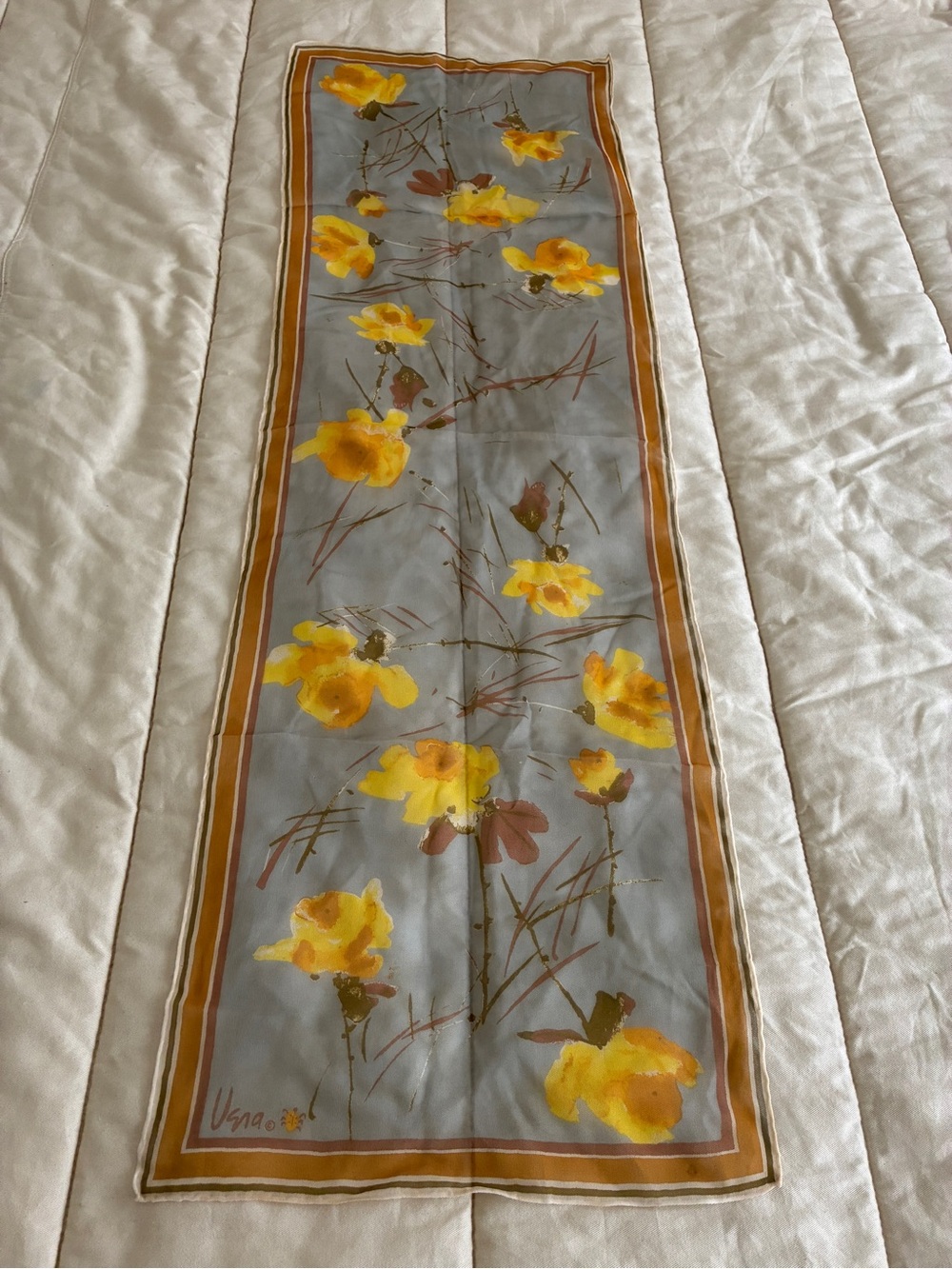 Vintage Vera Neumann Sheer Oblong Scarf Yellow Roses 14" x 41"